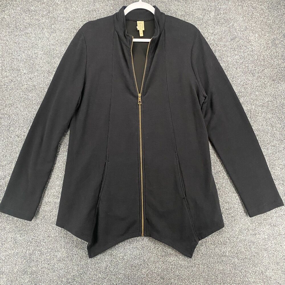XCVI Sweater Women XL Black Full Zip Asymmetrical Artsy Boho Hippie Fairy Grunge